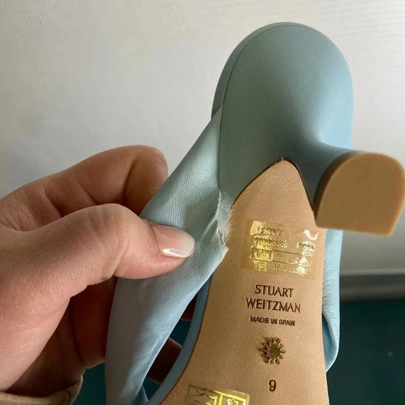 Stuart Weitzman | Blue Slip On Heels Square NIB 9 - Picture 7 of 10
